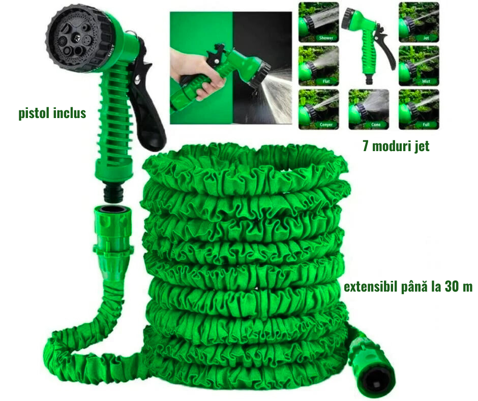 FURTUN EXTENSIBIL 30 m + Set Conectori si Pistol