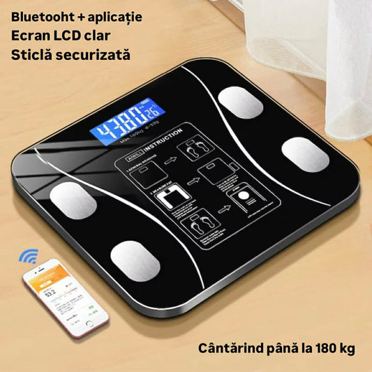 Cântar inteligent pentru corp, cu aplicație, încărcare USB, stocare date, 180 kg